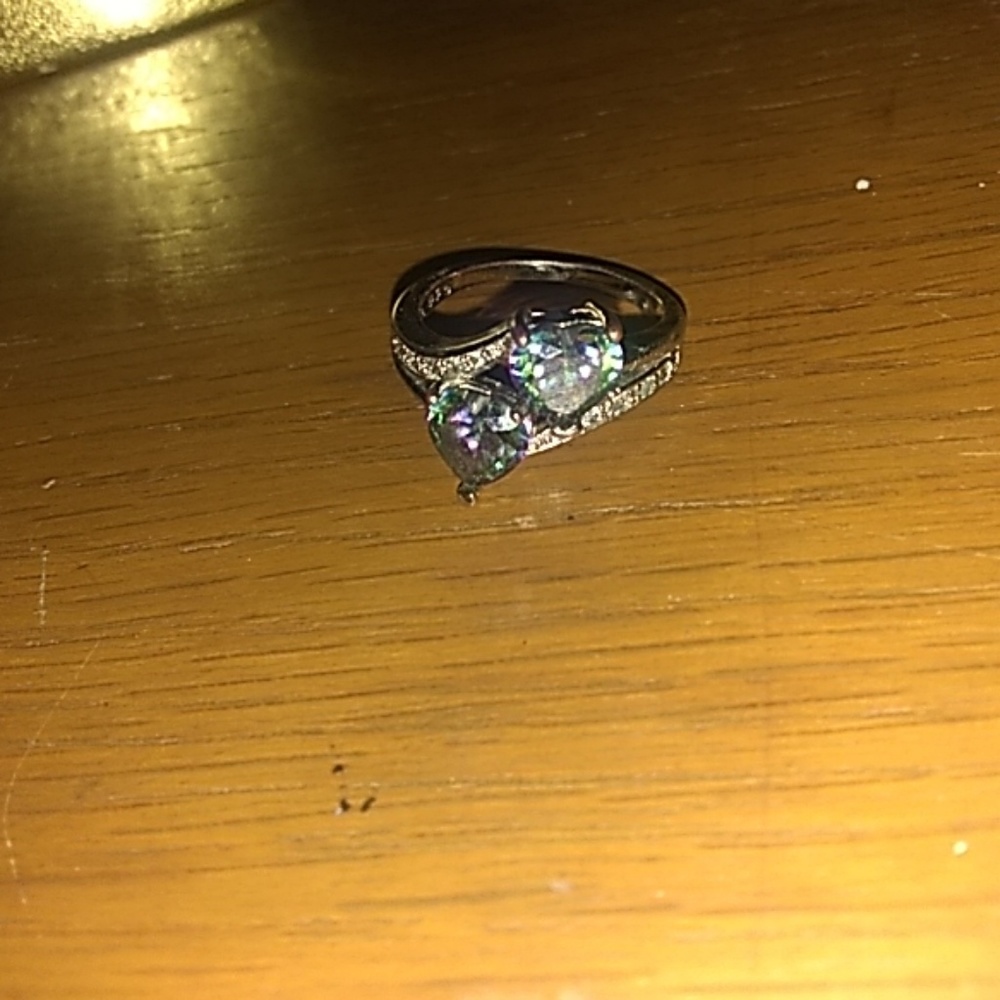 DOUBLE HEART REAL SILVER RING - Picture 5 of 7
